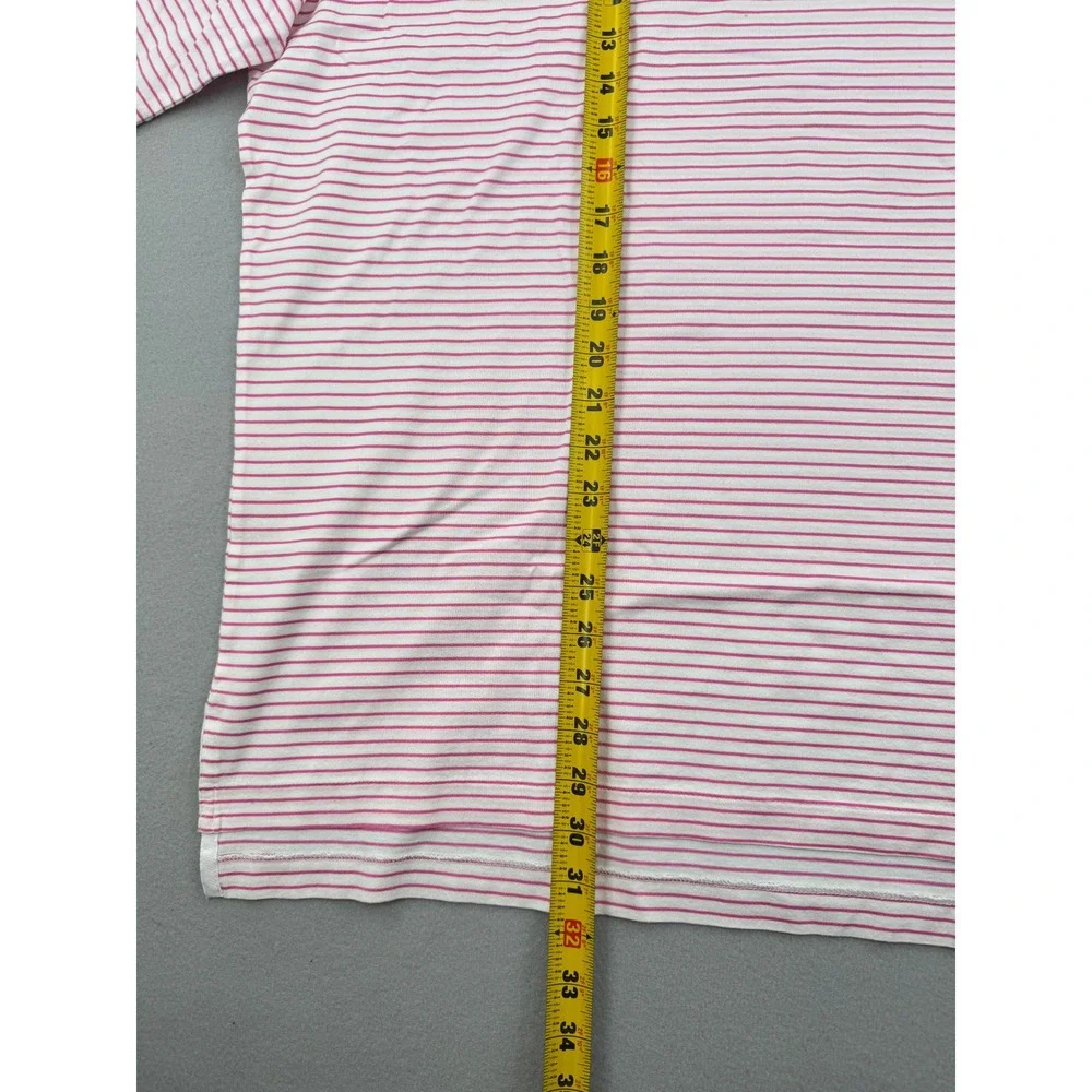 Polo Golf Ralph Lauren Mens XL Pink‎ Striped Short Sleeve Performance Polo Logo